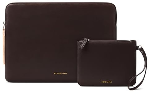 Comfyable Slim Protective Laptop Sleeve with Accessory Pouch Compatible with 13/13.3/14 Inch MacBook Pro & MacBook Air, Mac Travel Case, Slim PU Leather Laptop Cover M4/M3/M2/M1 2024-2021, Chocolate
