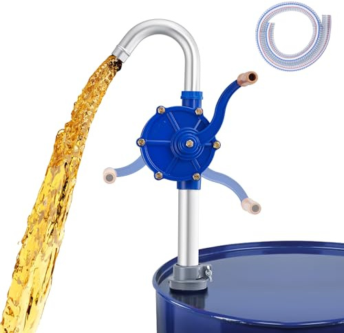 OMT Rotary Drum Pump, Manual Fuel Transfer For 15L-210L 55 Gal Barrels | Durable Aluminium Alloy, Dispensing Diesel & Motor Oils, Telescoping 30-90cm Tube & 1m Hose, For Garages & Workshops