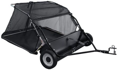 Spazzatrice da giardino con rimorchio da 111,8 cm, raccoglitore di erba e foglie resistente, 25 cu ft Pull Dietro, spazzatrice da cortile regolabile in altezza con corda di scarico per trattore da