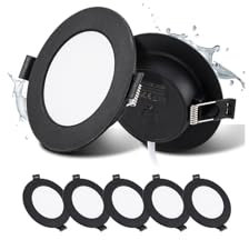 Grebeam Foco LED Empotrable Negros, 5W Ojos de Buey LED Para Techo Negros 450LM, Corte: φ75-90mm Para Baño, Profundidad 25mm, Downlight led Techo 4000K Blanco Natural, Juego de 5