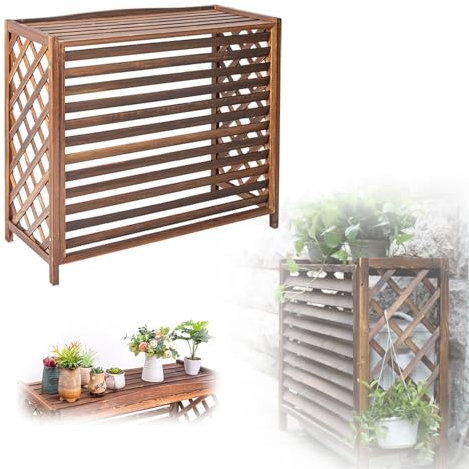 KHLMSRXJ Klimaanlagenabdeckung, Holzverkleidung, Klimaanlagenständer, Blumenständer, Schutzgitter für Müll, Sichtschutzzaunpaneele für den Außenbereich (Größe: L120 x B57 x H100 cm)