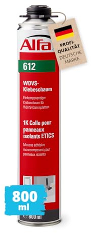 1x Alfa WDVS-Klebeschaum 800 ml WDVS-Kleber | Profi-Qualität – Klebeschaum mit sehr guter Hafteigenschaften - Wärmedämmwert 0,036 W/(mK) - ausgezeichnete Schallisolation