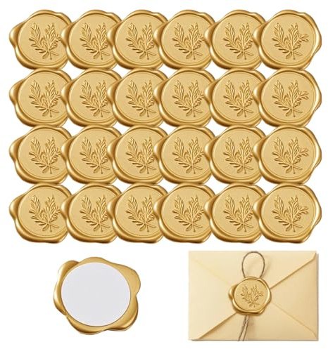 JYNXOR 24 Stück Goldene Wachssiegel Selbstklebend, Wachssiegel Aufkleber Vintage, Siegelaufkleber Hochzeit, Klassische Dekoration Für Hochzeitseinladung Geschenkverpackungen (Rosmarinmuster)