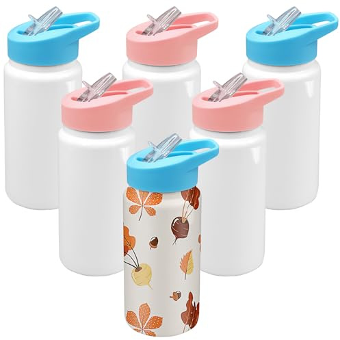 Xaztr 6 Stück Sublimation Becher 420ml – Edelstahl Thermobecher Weiß, Doppelt Vakuum Isolierte Skinny Tumbler mit Deckel und Strohhalm, Personalisierbare Sport Trinkflaschen