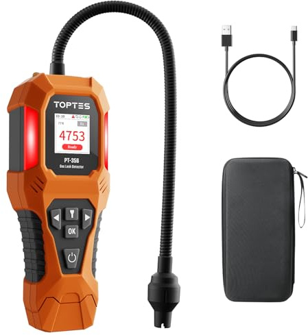 TopTes PT-356 Rechargeable Natural Gas Detector with 10 inch Goose neck, Detection Range 0-20% LEL, 3 Alarm System Gas Leak Detector with 2 Display Modes for Methane, butane at Home or Industry