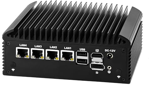MNBOXCONET Mini PC Firewall senza ventola N150 (N100 Aggiornato), Industriale Micro Computer Hardware 4 porte LAN 2.5 Gbe i226V, 2 x RS232/485, AES-NI, 8GB DDR4 128GB SSD, Auto Power On, USB3.1
