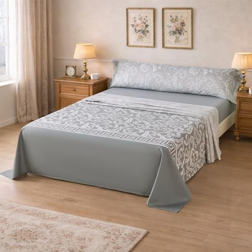 HOMEYA Juego de Sábanas 135X190, 3 Piezas para Cama 135 cm Incluye Encimera 210x260, Bajera Ajustable y 1 Funda Almohada 45X150, Estampada