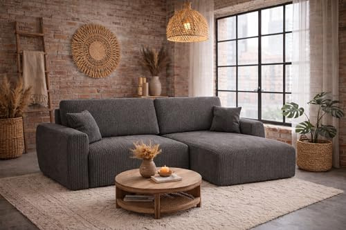 Kaiser Möbel Ariel XL Ecksofa mit Schlaffunktion und Bettkasten, DL-System, Liegefläche 230x140 cm, HR-Schaum, modern (Poso, Grau, Rechts)