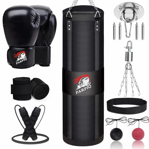 Mamxwaga Saco de Boxeo Colgante de Tela Oxford 120 cm para Adultos | Incluye Guantes de Boxeo, Muñequeras, Cuerda de Saltar y Pelota de Reacción | Ideal para MMA, Kickboxing y Muay Thai