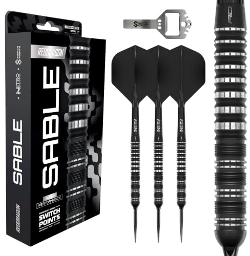 RED DRAGON Darts - Sable Series | Switch Points Powered by Winmau | 90% Tungsten Steeldarts Set | Parallel, Torpedo & Bomb Barrel | Proi Dartpfeile mit Metallspitze | 21g, 22g, 23g, 24g, 25g, 26g