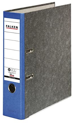 Original Falken Recycling-Ordner Wolkenmarmor. Made in Germany. 8 cm breit DIN A4 blauer Rücken Ringordner Aktenordner Briefordner Büroordner Pappordner CO2-Neutral Blauer Engel