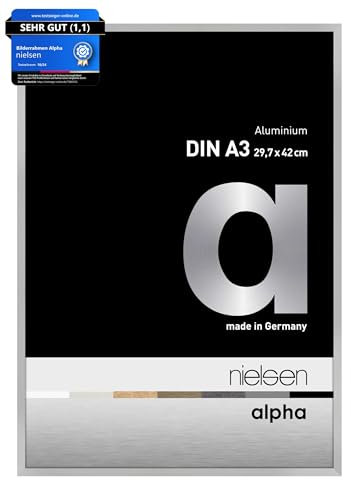 nielsen Bilderrahmen, 29,7 x 42 cm (A3), Aluminium, Silber matt, Posterrahmen zum Aufhängen im Hoch- & Querformat, Echtglas, Alpha