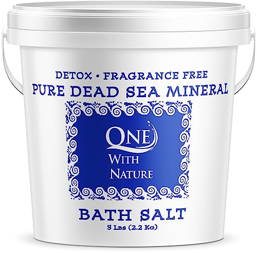 One with Nature 100% Dead Sea Bath Salt for Soaking - 5LB Unscented with High Mineral Content, Magnesium, Sulfur, Zinc, Potassium. Skin Nourishing and Exfoliating. Resealable and Recyclable Container