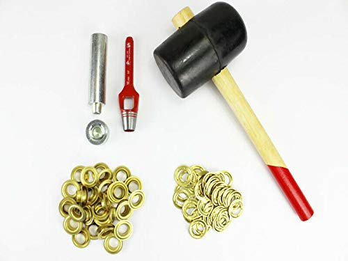 Profi Hammer Ösenset 16mm + 50 Ösen Messing DIN 7332 Locheisen Ösenwerkzeug
