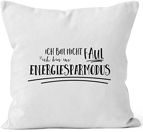 MoonWorks Cooler Kissen-Bezug mit Spruch, Ich Bin Nicht faul ich Bin im Energiesparmodus, Kissen-Hülle, Deko-Kissen, 40x40, Baumwolle, weiß Unisize