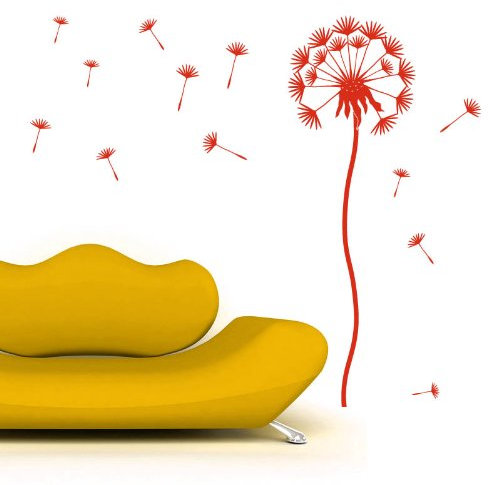 wandtattoo-factory Pusteblume mit 10 Flugsamen 100 x 30cm - Farbe: Rotorange