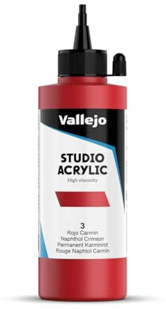 VALLEJO ACRYLIC STUDIO, PINTURA ACRÍLICA, 200ML, ROJO CARMIN, Nº 3