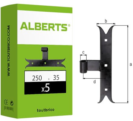 Alberts 306519 Fensterladen-Mittelband | gerade, Abschluss Karpfenschwanz | Stahl, kataphoretisch aufgetragener schwarzer Tauchlack | Rolle Ø14 mm | Größe 250 x 35 mm