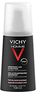 Vichy Homme Deodorant Zerstäuber Ultra-Frisch 24H, Deospray für Männer, 24 h wirksam, Geruchshemmend, Mit Thermalwasser aus Vichy und Zink-Ricinoleat, Für alle Hauttypen, 100 ml