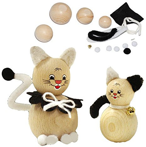alles-meine.de GmbH Holz Bastelset für 2 Stück: 3-D -Figuren Katze und Kätzchen als Holzfiguren - Katzen Paar - komplett ausgesägt Natur hell - Set für Kinder & Erwachsene - zum ..