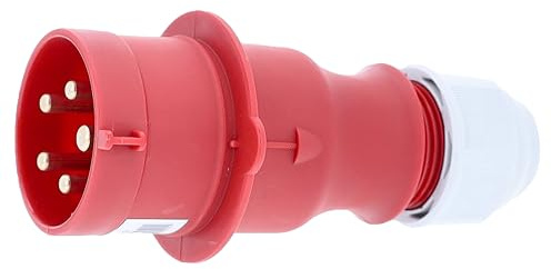 as - Schwabe CEE Stecker 400V/32A/5-polig - Rot, 61422 - Made in Germany | Starkstrom Stecker mit Schraubanschlüssen - Stromstecker Schlagfest - Zugentlastung - Spritzwassergeschützt IP44
