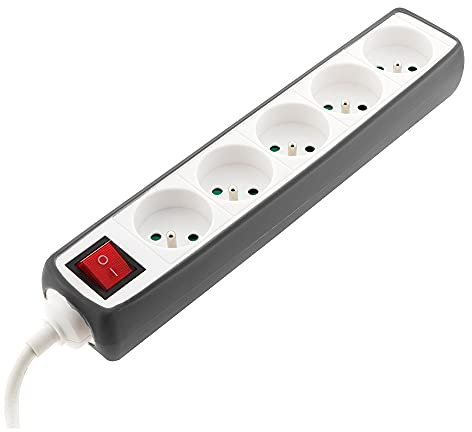 Multiprise 5 prises 16A 2P+T avec interrupteur et housse - Grise - Zenitech