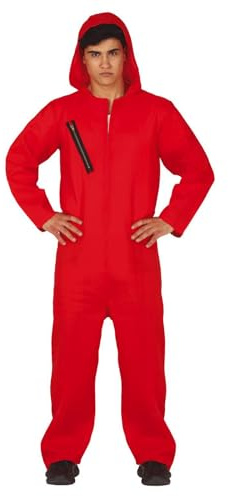 FIESTAS GUIRCA | Convict Fancy Dress Costume - Hood and Jumpsuit - Prisoner and Thief Costumes for Halloween, Carnival and Movie Parties - Ideal for Adults and Teenagers - Red