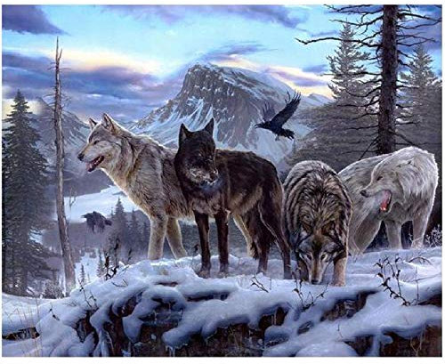 TWYYDP Puzzel Für Erwachsene Holzpuzzle 4 Wölfe Und Krähen Auf Dem Hügel Hergestellt Aus Holzplatte Wird Nicht Verformt