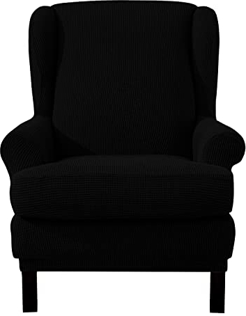 EBETA 2-Teilig Ohrensesselberzug Sesselüberwürfe Sesselhussen, Elastisch Sofa Armlehnenbezüge Schonbezug Hussen für Lesesessel, Relaxsessel mit Sitzbezug (Schwarz)