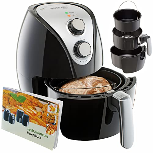 MONZANA® Heißluftfritteuse 3,6 Liter inkl. Brotbackkorb Heißluftofen 1500 W ohne Fett Öl Rezeptheft Kunststoff Schwarz