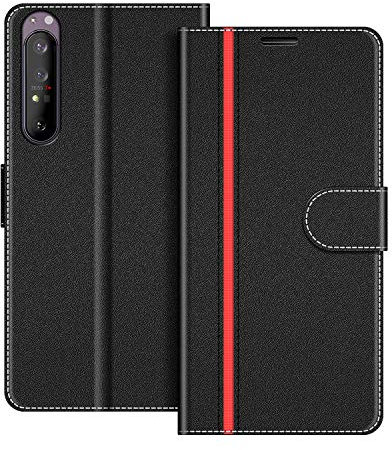COODIO Coque en Cuir pour Sony Xperia 1 II 5G, Étui Housse Pochette Fonction Stand pour Sony Xperia 1 II 5G, Noir/Rouge