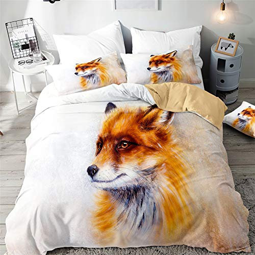 Morbuy Fuchs Drucken Bettbezug Bettwäsche Set, 3D Drucken Bettwäsche-Set Junge Mädchen Deluxe Mikrofaser Weiche mit Reißverschluss Bettbezug und Kissenbezüge (200x200cm,Gelber Fuchs)
