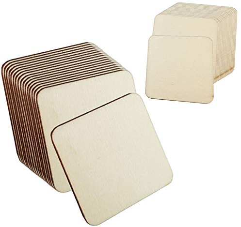 Sweieoni Discos Cuadrados Rebanadas 150 piezas madera en Blanco sin Terminar Cuadrados Rebanadas Cuadrados 2 Tamaños Piezas de Madera para Manualidades Posavasos Pintura (3 cm, 5 cm)