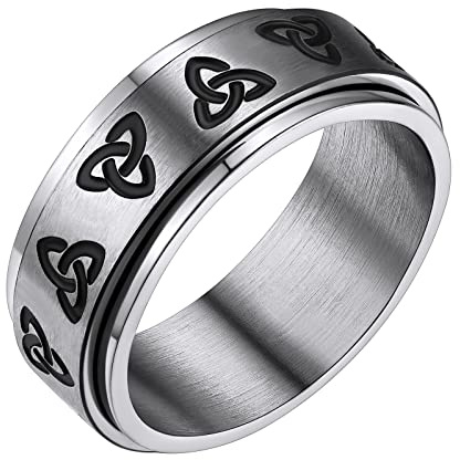 FindChic Edelstahl Zappelring Herren Damen Keltischer Knot Mond Fingerring Fidget Ring drehbarer Meditationsring für Paar Pärchen Eltern