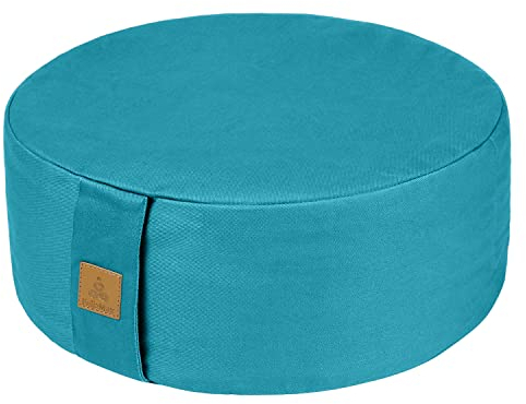 Zafu Meditationskissen, Buchweizenkissen, rundes Zabuton, Yoga-Kissen, Bodenschweg, Bezug aus Bio-Baumwolle, Kniekissen – 6 Farben und große kleine Größen (Cyanblau, 33x33x12.7 cm)