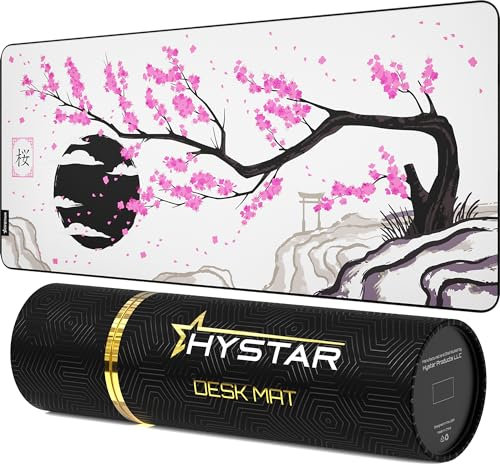 Hystar Tapis de Souris de Jeu, Surface en Tissu texturé Doux, Tissu résistant à l'eau, 5 mm d'épaisseur, Dessous de Verre en Silicone, boîte Durable pour Le Transport, Motif Sakura (léger)