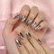 Metallic Silver White Mirror Effect False Nails Medium Square Holographic Glossy Full Cover Laser Acrylic Fake Nails 24 pcs/kit