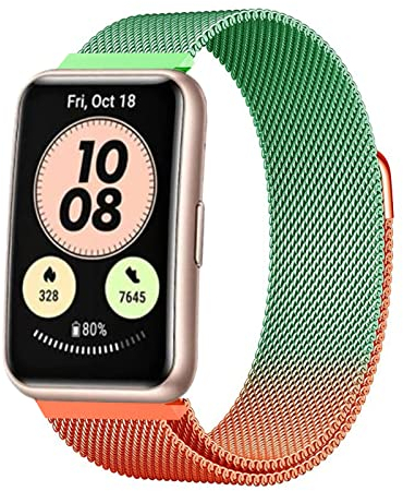 BrynnShop Metall Armband Kompatibel mit Huawei Watch Fit Edelstahl Ersatz Bunt Mesh Magnetische Für Herren Damen Uhrenarmband Elegant & New (E)