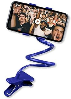 Smart Phone Holder To Watch Tv From Comfort Of Your Bed Or Attach To Table, Clamp 8cm x wire 60 cm (Blue)