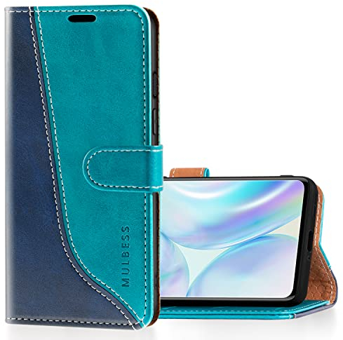 Mulbess für OnePlus 8 5G Hülle, Handyülle Leder mit Kartenfach, Klapphülle mit Magnetverschluss, Flip Case Etui Handytasche Schutzhülle, Stilvoll Mint Blau