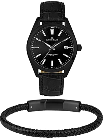 JACQUES LEMANS Geschenk-Set Herrenuhr und Armband Derby Schwarz 1-2143A-SET