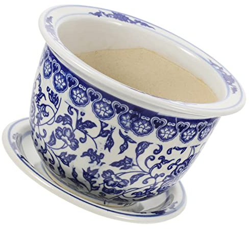 GANAZONO Chinese Porcelain Planter Blue and White Ceramic Flowerpot Extra Large Potted Plant Chinoiserie