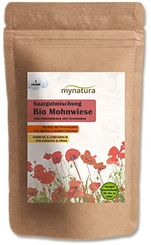 mynatura Mohnwiese Bio Saatgutmischung Saatgut | säen | Pflanzen | Blumen | Balkon | Garten | Terrasse | Blumenbeet | blühen | Artenschutz | Mohn | Klatschmohn (1x3g)