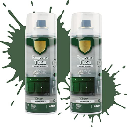 Etrexonline Pintura en Spray Ultra Mate a la Tiza, Chalk Paint Spray, Ideal para Metal,Madera y Cerámica, Acabado de Estilo Vintage - Colores Verde Militar (400ml, 2 Unidades)