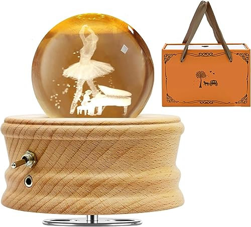 JOIENDY Spieluhr mit Kristallkugel 360°Rotation Base 3D Kristallkugel 70mm Kugelglas Geschenk für Weihnachten Geburtstag Mutter Valentinstag Dekoration