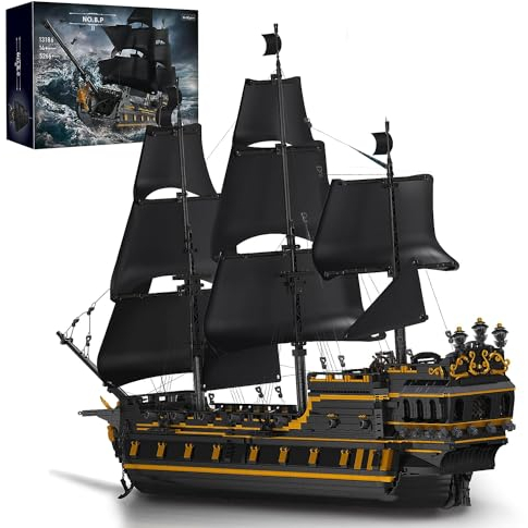 barweer Piratenschiff Technik Klemmbausteine,Groß Black Pearl Schiff Segelschiff Bausteine,Modular Buildings Weihnachten Geschenke für Erwachsene, Mould 13186 Modell (5266 Teile)