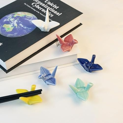 GEESTONE 6 Pack Ceramic Chopstick Rest Porcelain Chopstick Holder for Spoon Chopsticks Knife Tableware Origami Crane