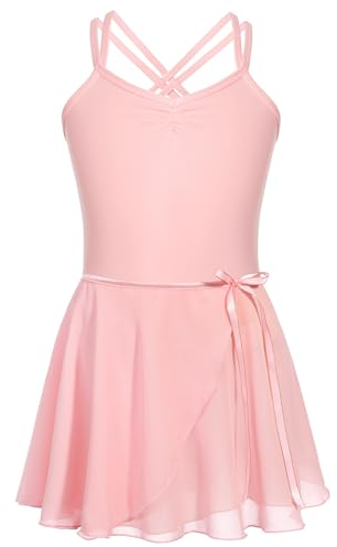 FONLAM Vestito Body da Balletto Danza per Ragazze Bambina Gonna Balletto Body Ginnastica Cotone Spalline Sottili (Rosa, 11-12 Anni)