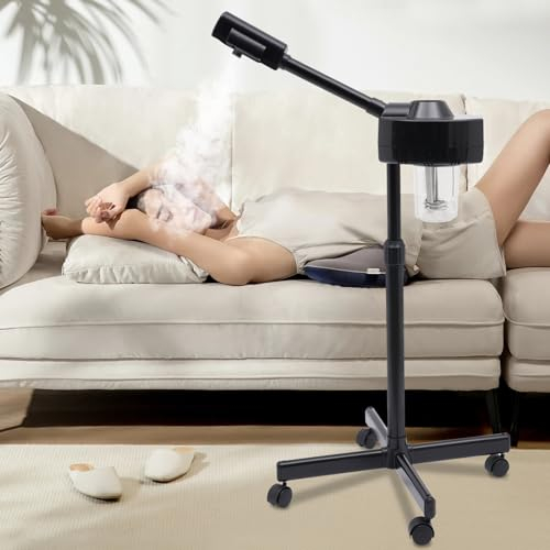 BRRIDE Gesichtsdampfer für Spa Gesichtssauna, Bedampfer Kosmetik Gesichtsdampfer Verdampfer, SPA Gesichtspflege 360° Drehbaren Sprühen Maschine Schwarz