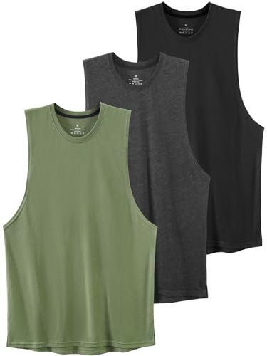 vislivin Workout Tanktops für Herren Gym Tank Top Bodybuilding Ärmellose Muskelshirts Sportbekleidung Shirt Tanks 3 Pack Schwarz/Dunkelgrau/Armeegrün S